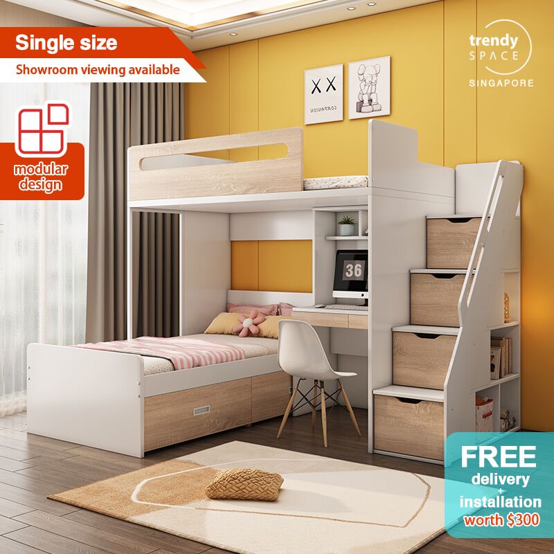【状態良好】A BOOK OF BEDS Kane Twin Gray Loft Bed With Bookshelf | Whalen Furniture